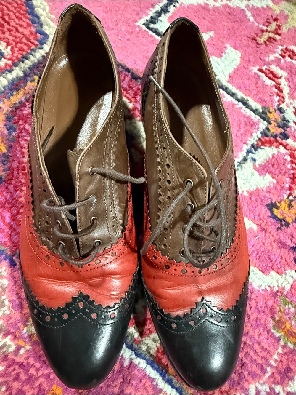 vintage three-tone leather brogue oxford shoes size 38